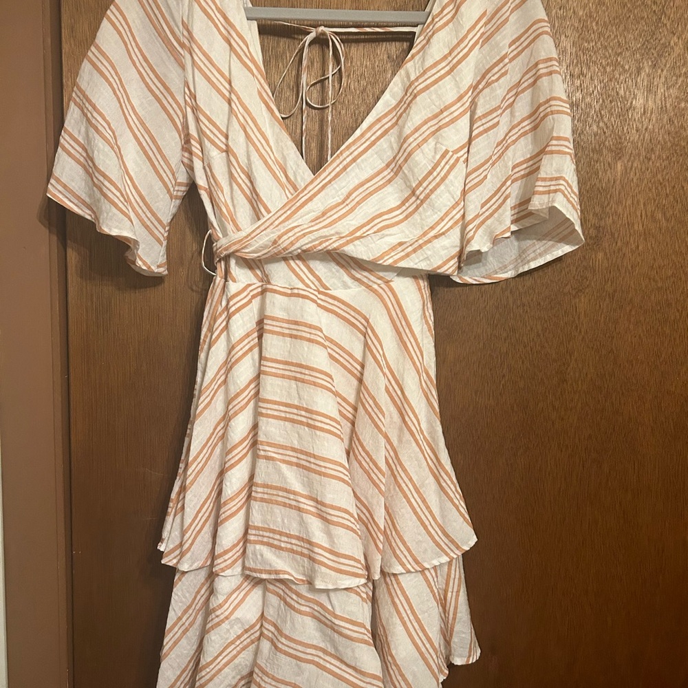 Backless wrap flutter sleeve dress